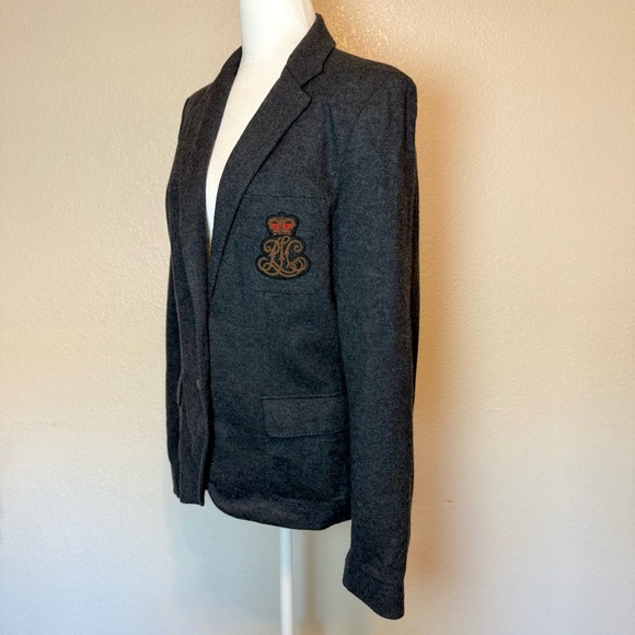 Ralph Lauren Vintage Wool Blazer Jacket Crest Patch Charcoal Gray Size 14 - Picture 4 of 15